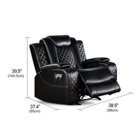 Aile 37 Inch Modern Power Recliner Chair, Black Faux Leather Upholstery
 - BM317399