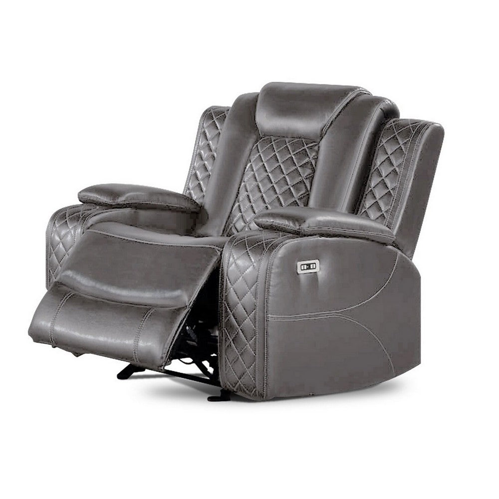 Aile 37 Inch Modern Power Recliner Chair, Gray Faux Leather Upholstery
 - BM317400