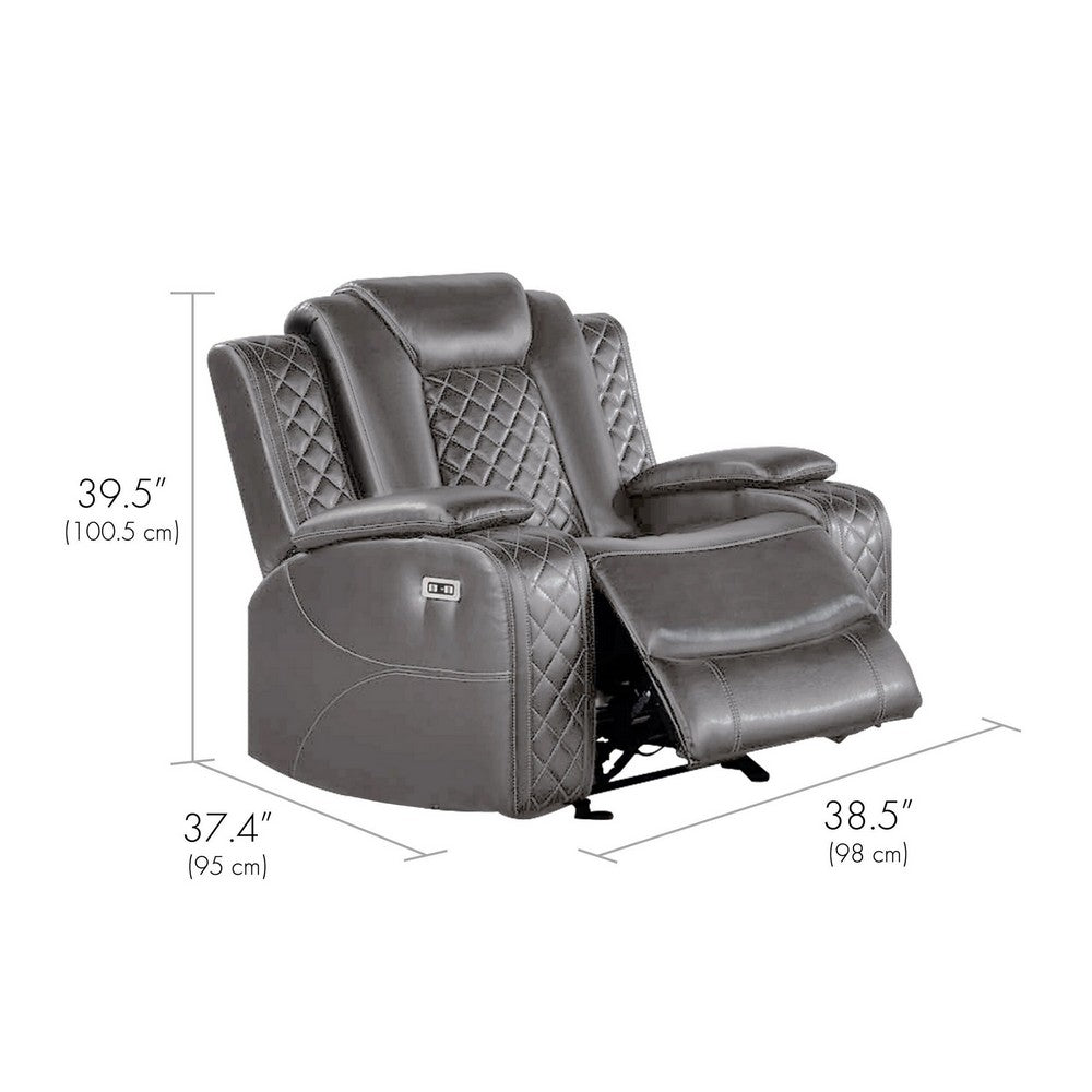 Aile 37 Inch Modern Power Recliner Chair, Gray Faux Leather Upholstery
 - BM317400