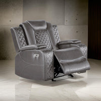 Aile 37 Inch Modern Power Recliner Chair, Gray Faux Leather Upholstery
 - BM317400