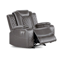 Aile 37 Inch Modern Power Recliner Chair, Gray Faux Leather Upholstery
 - BM317400