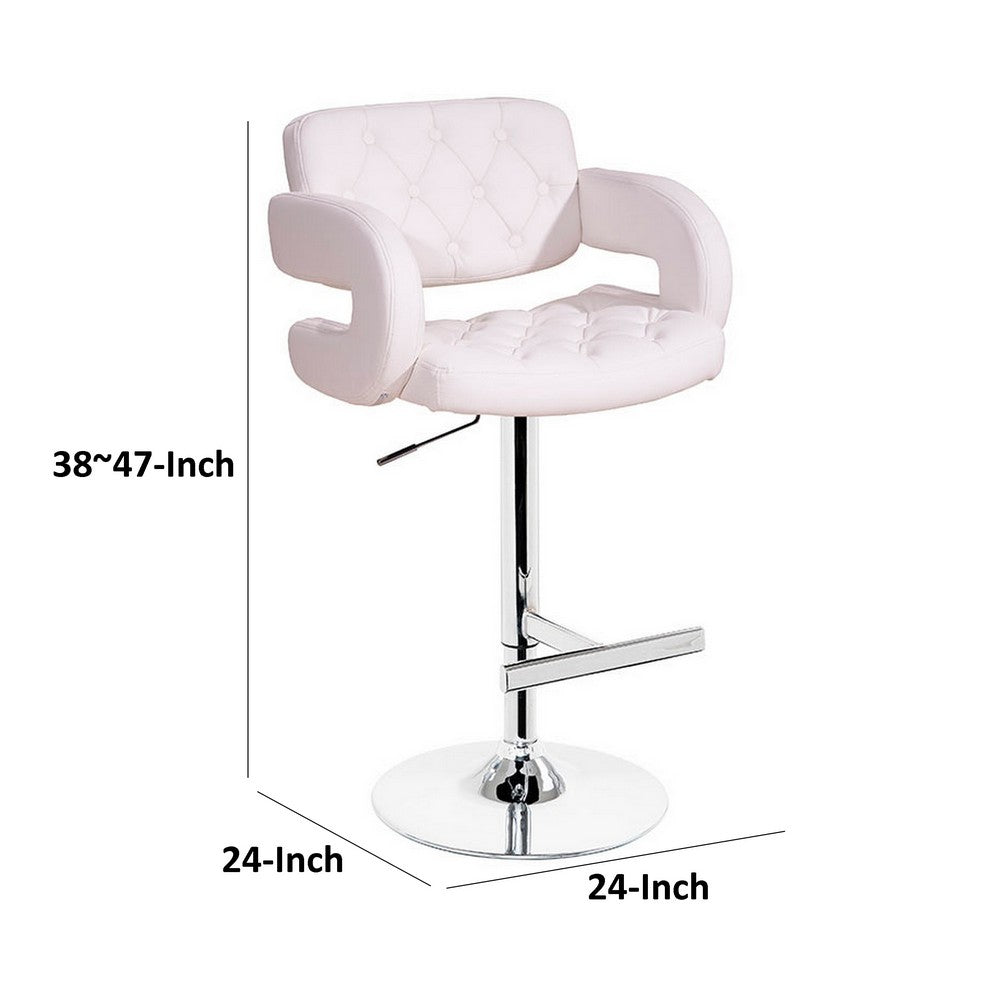 Rina 26-34 Inch Bar Counter Chair, Adjustable, Swivel White Eco Leather - BM317413