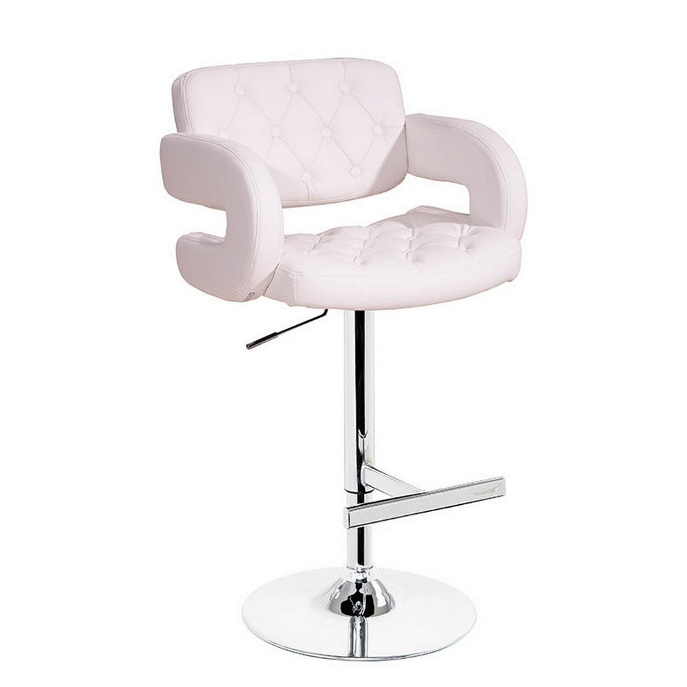 Rina 26-34 Inch Bar Counter Chair, Adjustable, Swivel White Eco Leather - BM317413