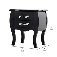 Nial 24 Inch Nightstand, 2 Drawers, Smooth Black Lacquer Wood Finish, Steel - BM317416