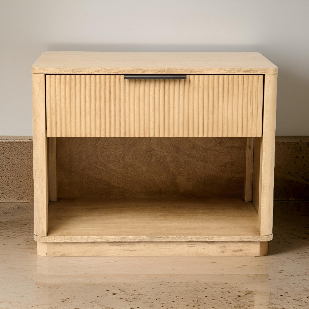 Noe Celia 32 Inch Nightstand 1 Drawer Shelf Metal Natural Solid Wood BM317424