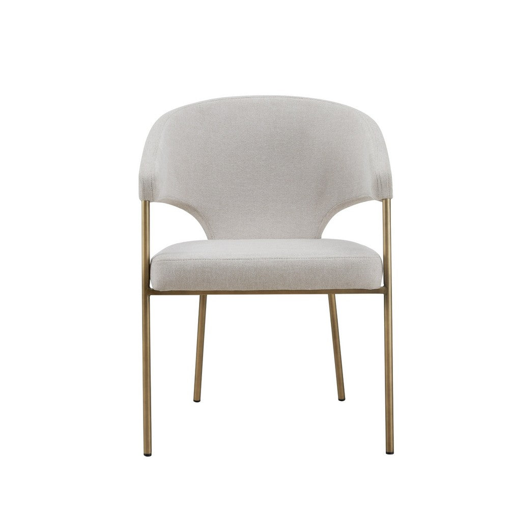 Cid Kasa 23 Inch Dining Chair, Off White Fabric, Wingback, Antique Brass - BM317428