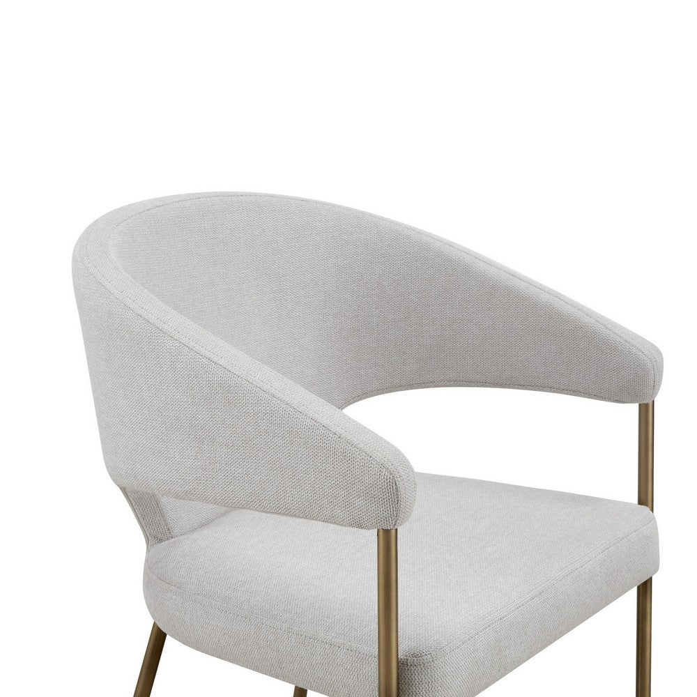 Cid Kasa 23 Inch Dining Chair, Off White Fabric, Wingback, Antique Brass - BM317428