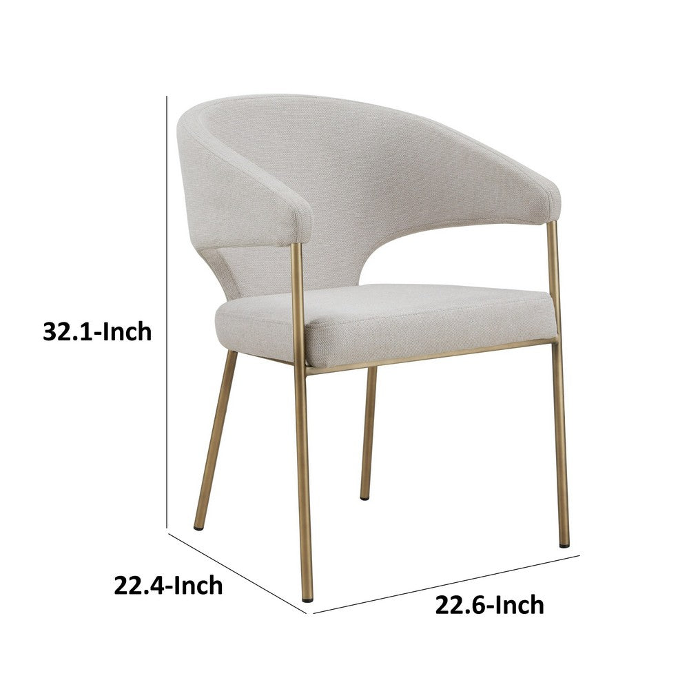 Cid Kasa 23 Inch Dining Chair, Off White Fabric, Wingback, Antique Brass - BM317428