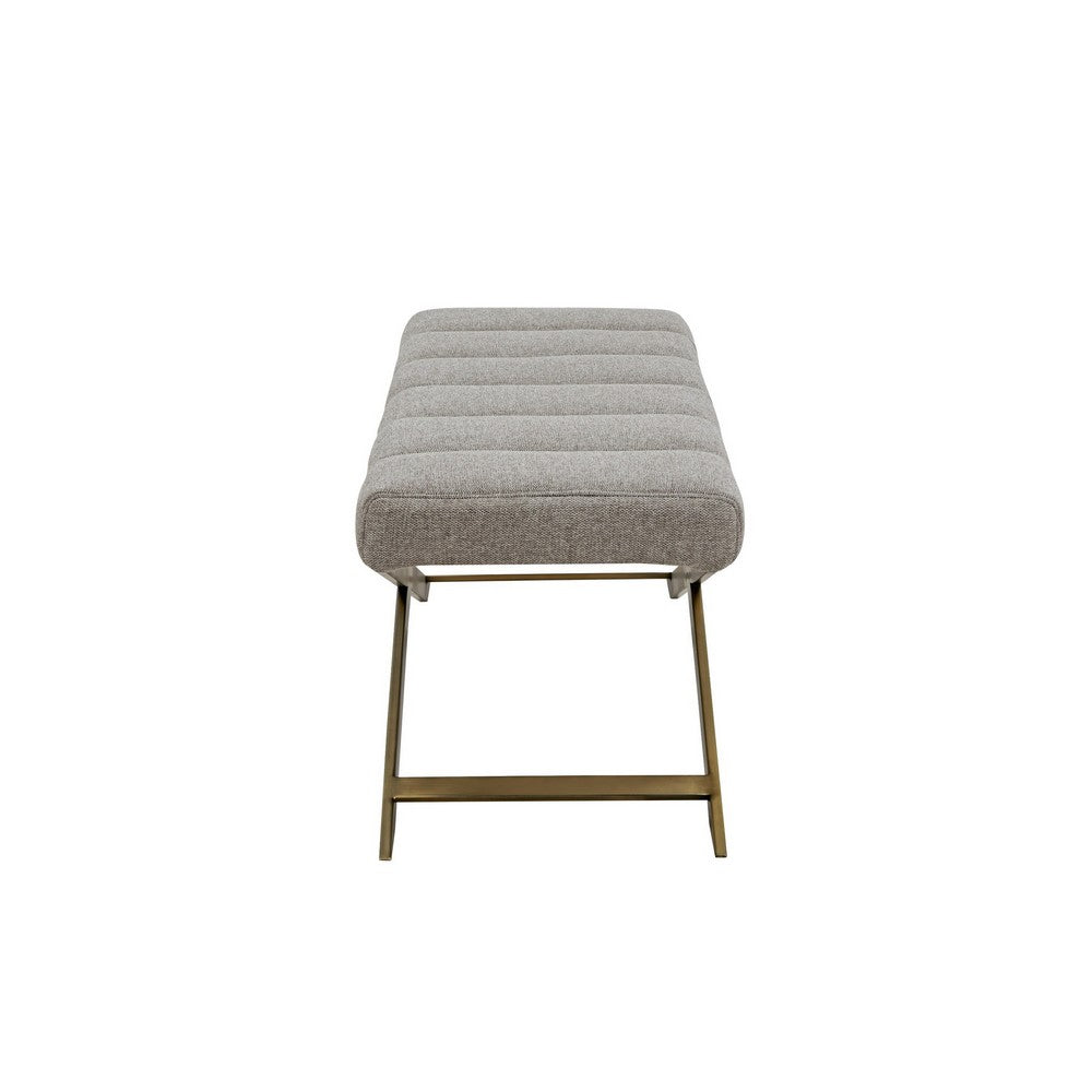 Cid Shia 47 Inch Accent Bench, Tufted Gray, X Shape Brushed Brass Legs - BM317429