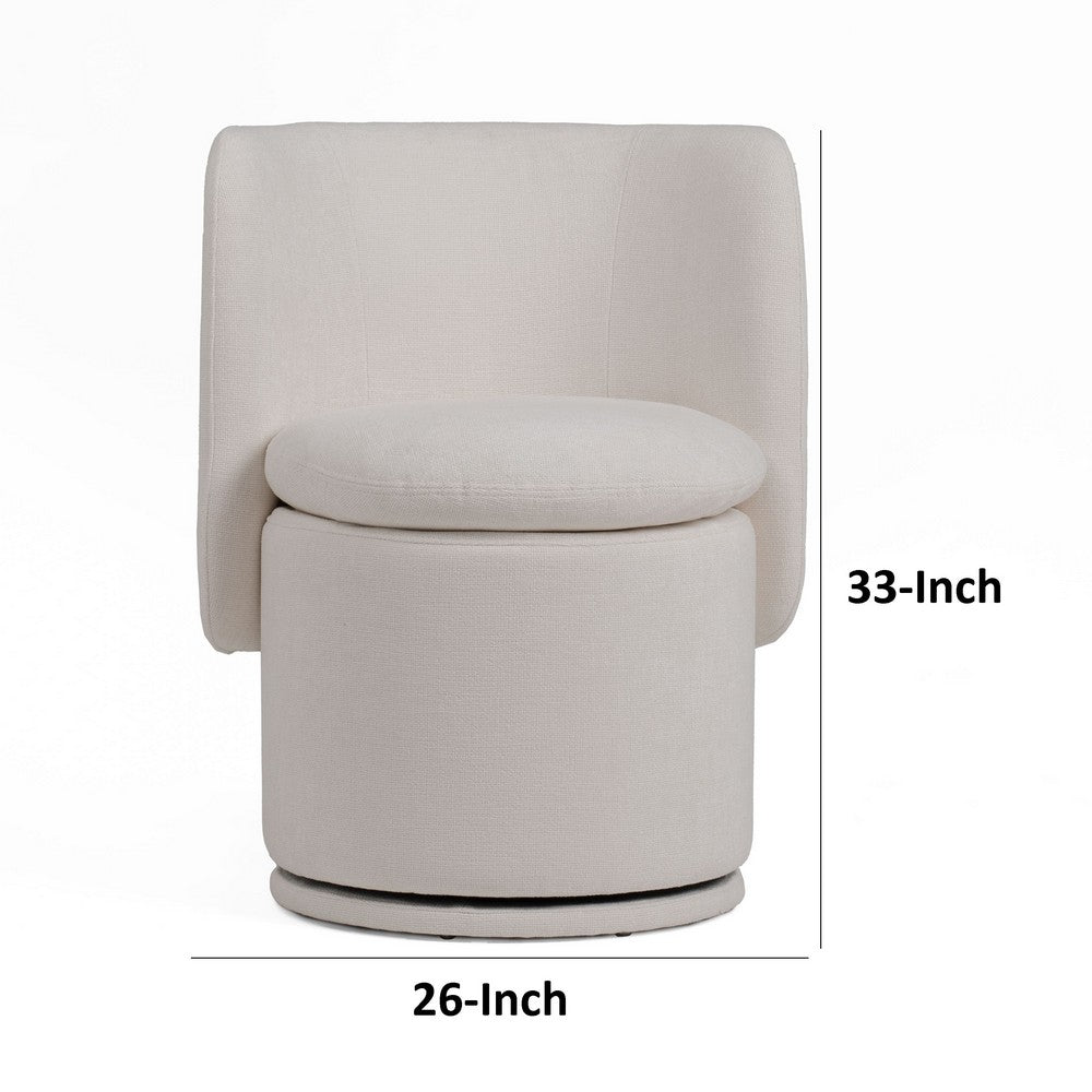 Reno Nori 26 Inch, Swivel Dining Chair, Off White Fabric, Wingback, Wood - BM317430