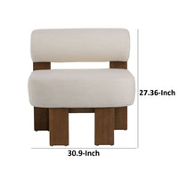 Cid Rosy 31 Inch Accent Chair, Off White Fabric, Foam Cushions, Brown Wood - BM317431