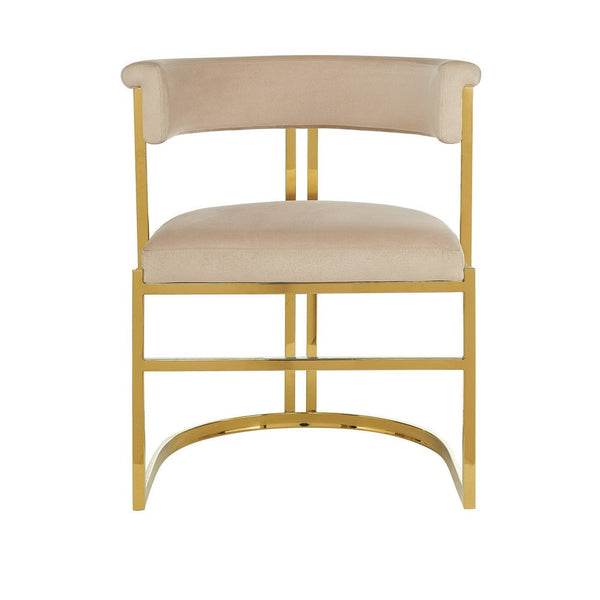 Cid Lisa 22 Inch Dining Chair, Beige Velvet, Curved Back, Steel Frame, Gold - BM317432