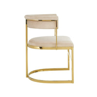 Cid Lisa 22 Inch Dining Chair, Beige Velvet, Curved Back, Steel Frame, Gold - BM317432