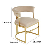 Cid Lisa 22 Inch Dining Chair, Beige Velvet, Curved Back, Steel Frame, Gold - BM317432