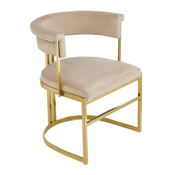 Cid Lisa 22 Inch Dining Chair, Beige Velvet, Curved Back, Steel Frame, Gold - BM317432