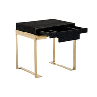 Cid Ruth 25 Inch Nightstand, Square Wenge Top, Polished Gold Steel Legs - BM317434