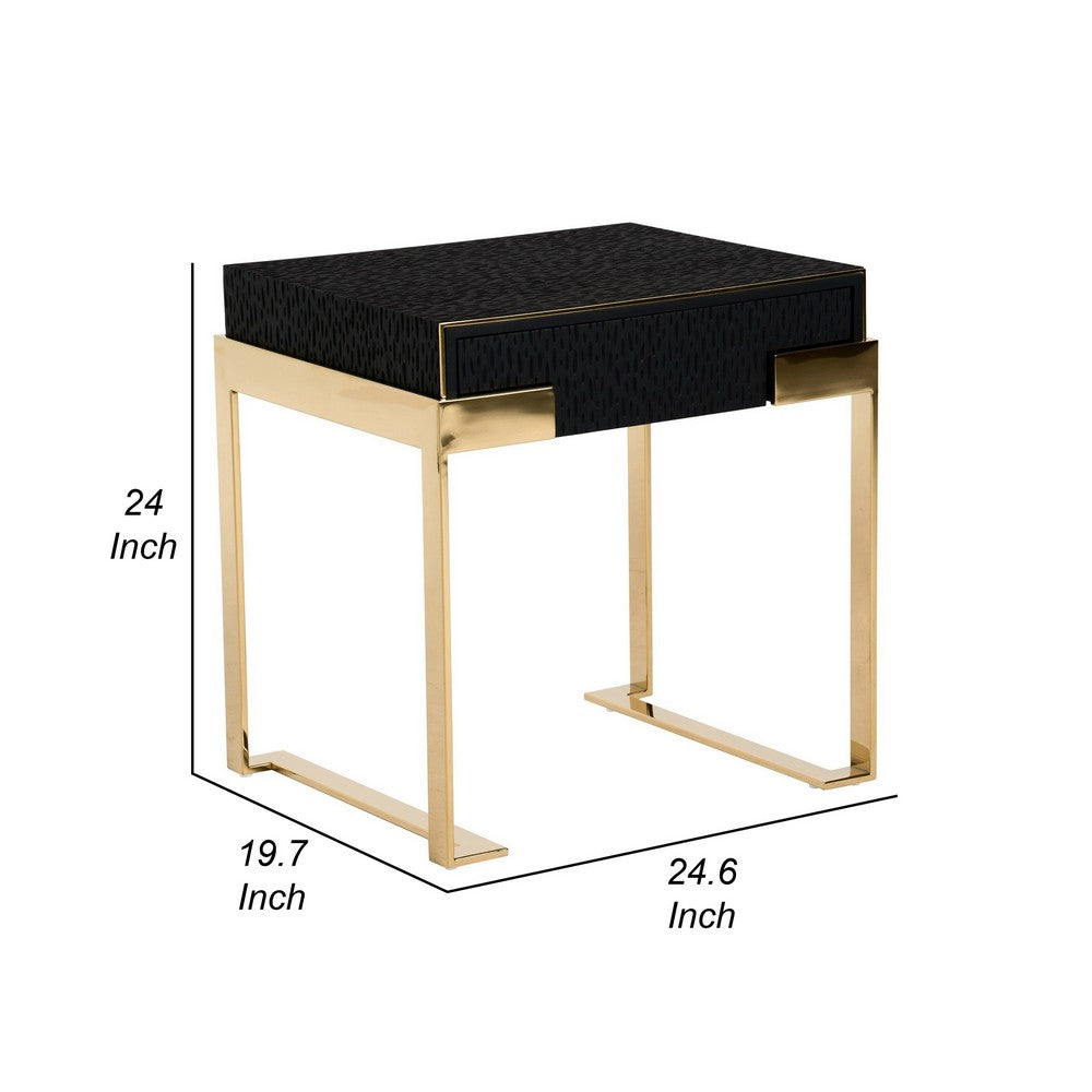 Cid Ruth 25 Inch Nightstand, Square Wenge Top, Polished Gold Steel Legs - BM317434