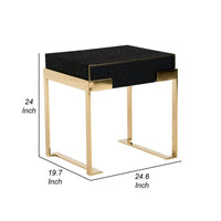 Cid Ruth 25 Inch Nightstand, Square Wenge Top, Polished Gold Steel Legs - BM317434