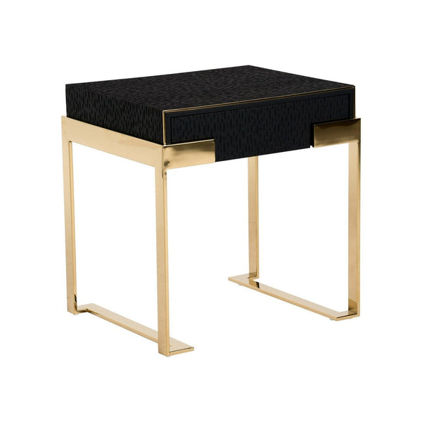 Cid Ruth 25 Inch Nightstand, Square Wenge Top, Polished Gold Steel Legs - BM317434