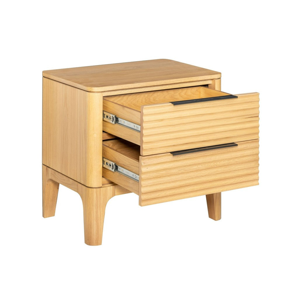 Cid Jima 26 Inch Nightstand, 2 Drawers, Solid Wood in Natural Oak Finish - BM317436