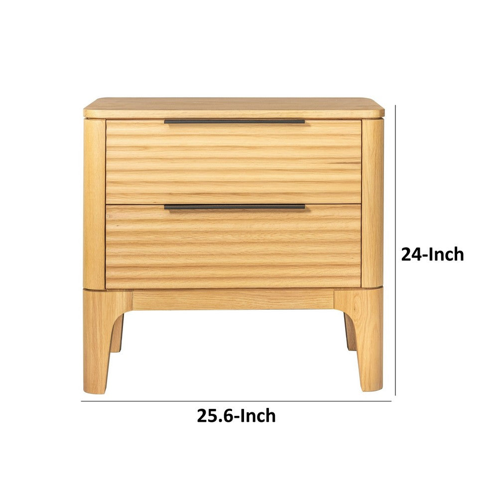 Cid Jima 26 Inch Nightstand, 2 Drawers, Solid Wood in Natural Oak Finish - BM317436