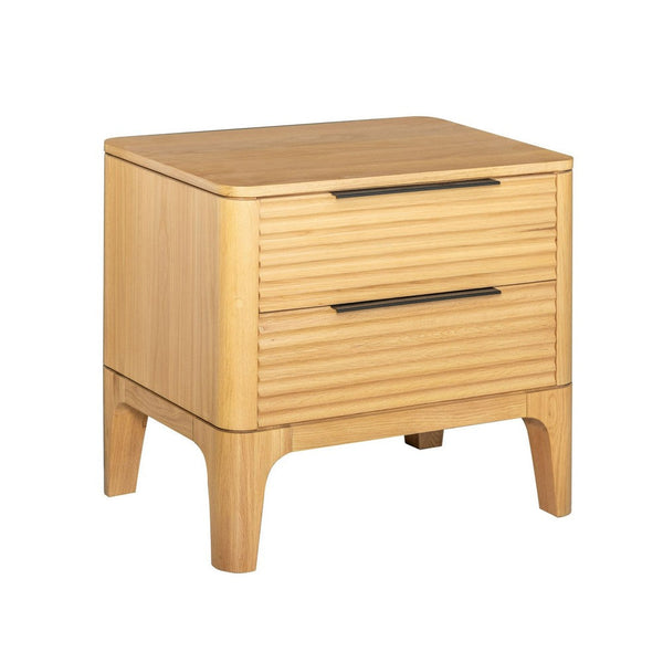 Cid Jima 26 Inch Nightstand, 2 Drawers, Solid Wood in Natural Oak Finish - BM317436