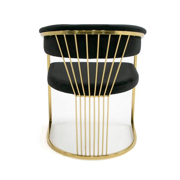 Moha 24 Inch Dining Chair, Round Cantilever Base, Black Velvet, Gold Finish - BM317452