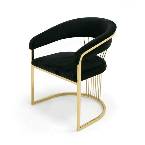 Moha 24 Inch Dining Chair, Round Cantilever Base, Black Velvet, Gold Finish - BM317452