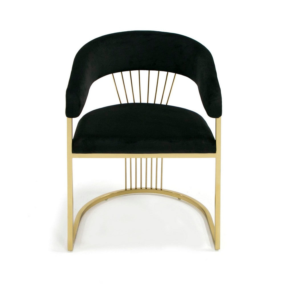 Moha 24 Inch Dining Chair, Round Cantilever Base, Black Velvet, Gold Finish - BM317452