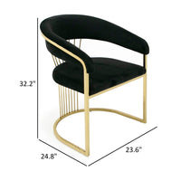 Moha 24 Inch Dining Chair, Round Cantilever Base, Black Velvet, Gold Finish - BM317452