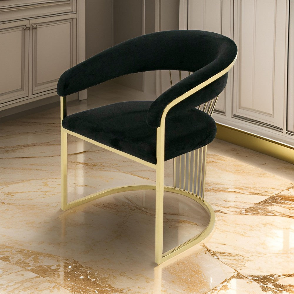 Moha 24 Inch Dining Chair, Round Cantilever Base, Black Velvet, Gold Finish - BM317452