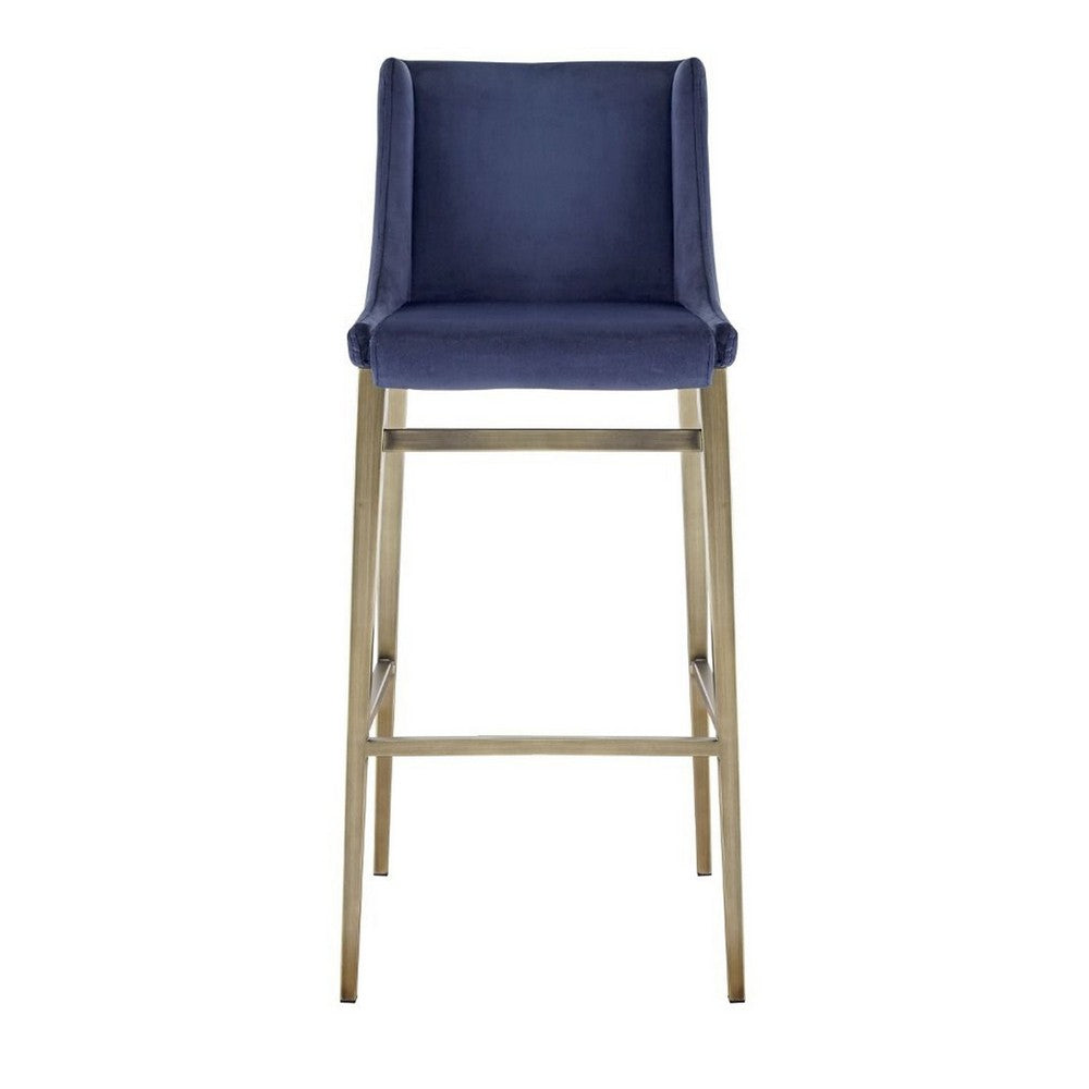 Cid Kinn 27 Inch Counter Stool Set of 2, Wingback Seat, Navy Blue Velvet - BM317457