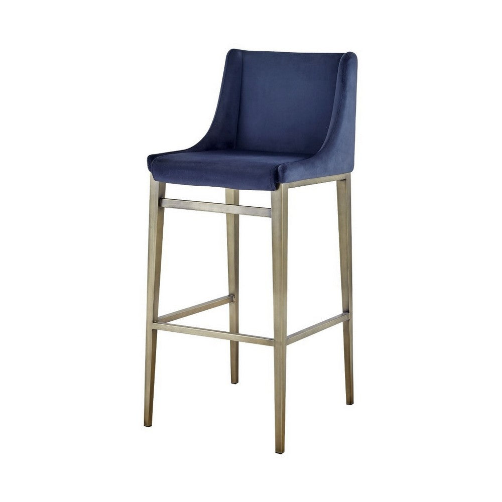 Cid Kinn 27 Inch Counter Stool Set of 2, Wingback Seat, Navy Blue Velvet - BM317457