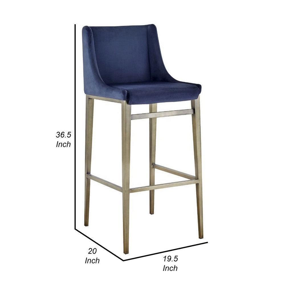 Cid Kinn 27 Inch Counter Stool Set of 2, Wingback Seat, Navy Blue Velvet - BM317457