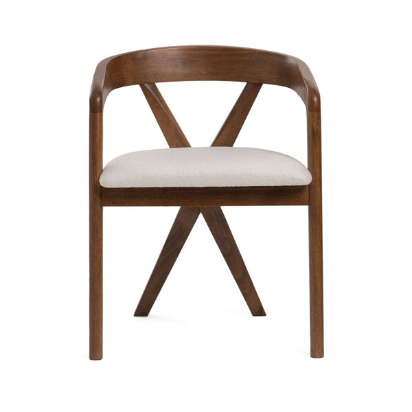 Cid Xeu 23 Inch Dining Chair, Round Cross Back, White Cushioned Seat, Brown - BM317469