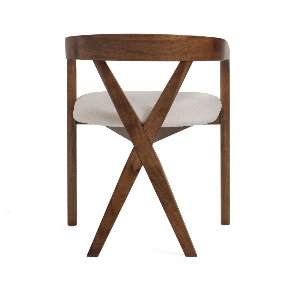 Cid Xeu 23 Inch Dining Chair, Round Cross Back, White Cushioned Seat, Brown - BM317469