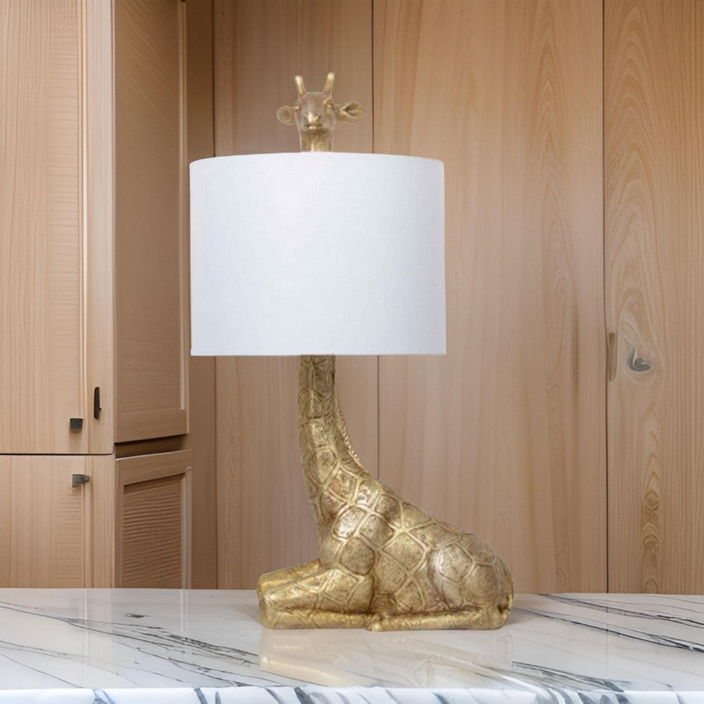 25 Inch Table Lamp, Jungle African Giraffe Statuette Gold Metal Base - BM317471