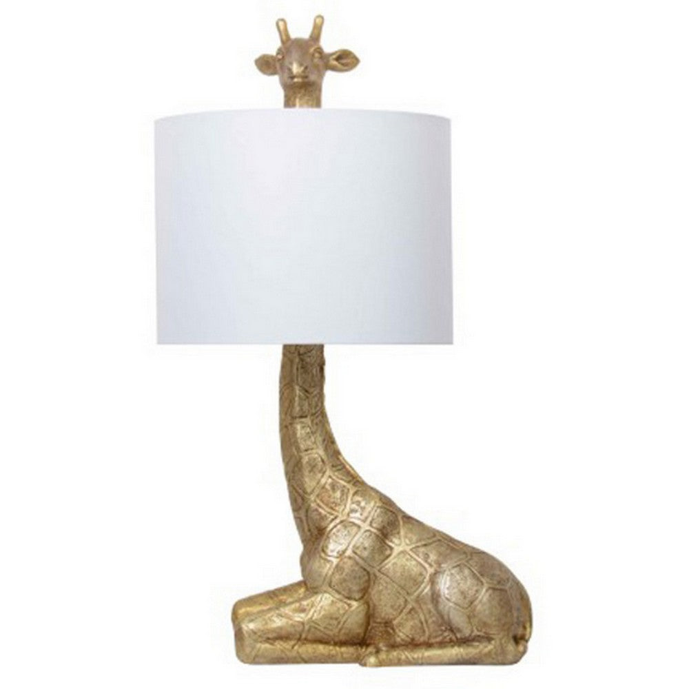 25 Inch Table Lamp, Jungle African Giraffe Statuette Gold Metal Base - BM317471