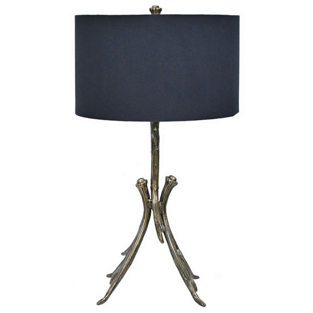 31 Inch Modern Table Lamp, Black Drum Shade, Unique Gilt Base Bronze Metal - BM317472