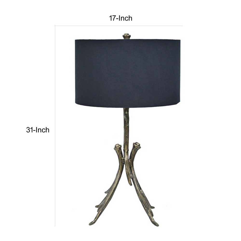 31 Inch Modern Table Lamp, Black Drum Shade, Unique Gilt Base Bronze Metal - BM317472