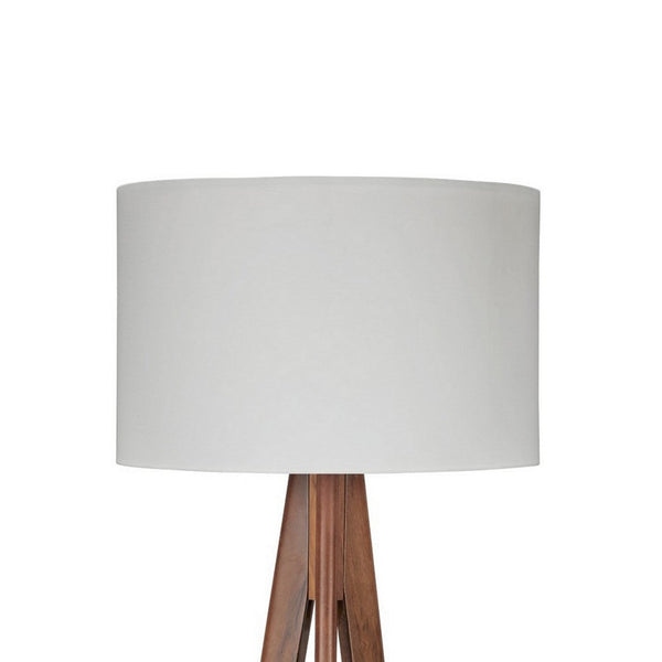 Megan 71 Inch Floor Lamp, White Drum Shade and Brown Wood Tripod Base - BM317473