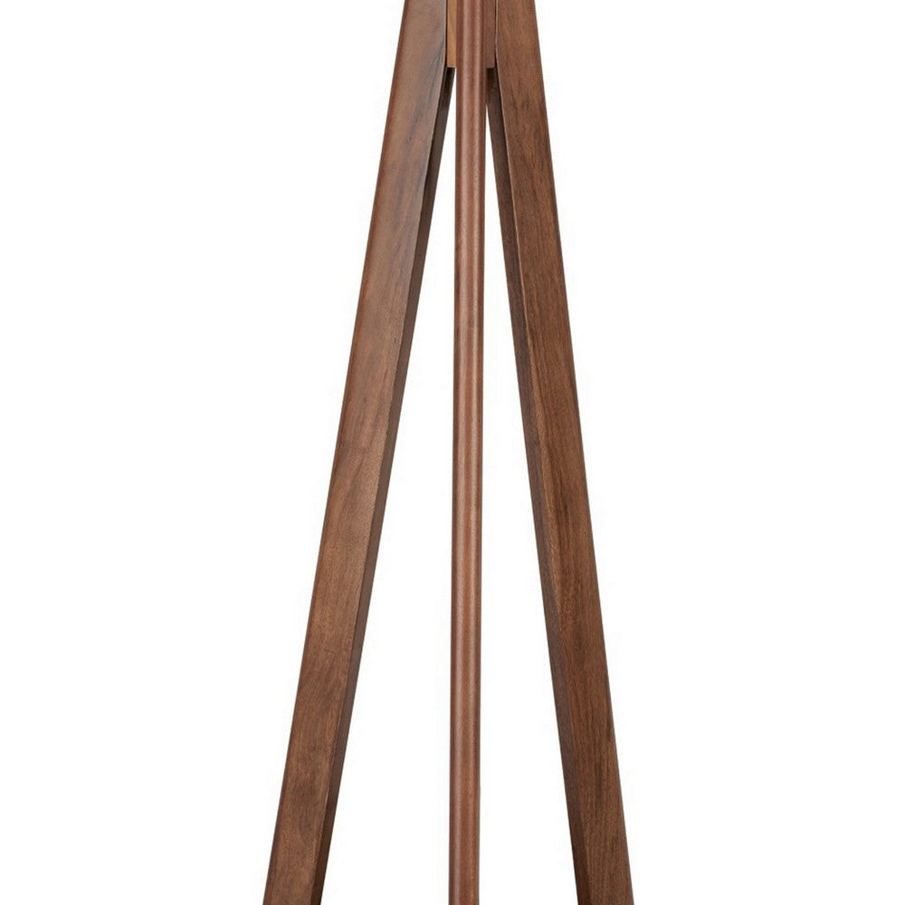 Megan 71 Inch Floor Lamp, White Drum Shade and Brown Wood Tripod Base - BM317473