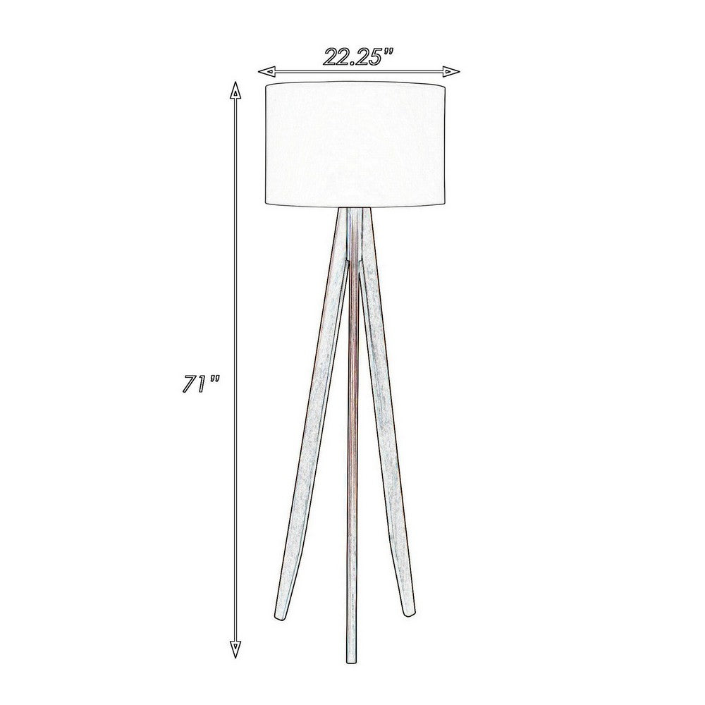 Megan 71 Inch Floor Lamp, White Drum Shade and Brown Wood Tripod Base - BM317473