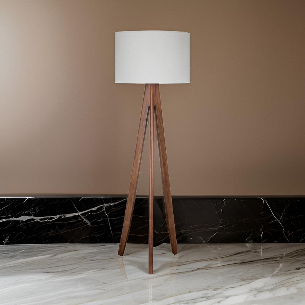 Megan 71 Inch Floor Lamp, White Drum Shade and Brown Wood Tripod Base - BM317473