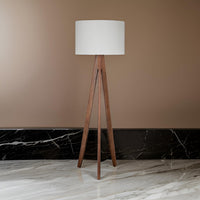 Megan 71 Inch Floor Lamp, White Drum Shade and Brown Wood Tripod Base - BM317473