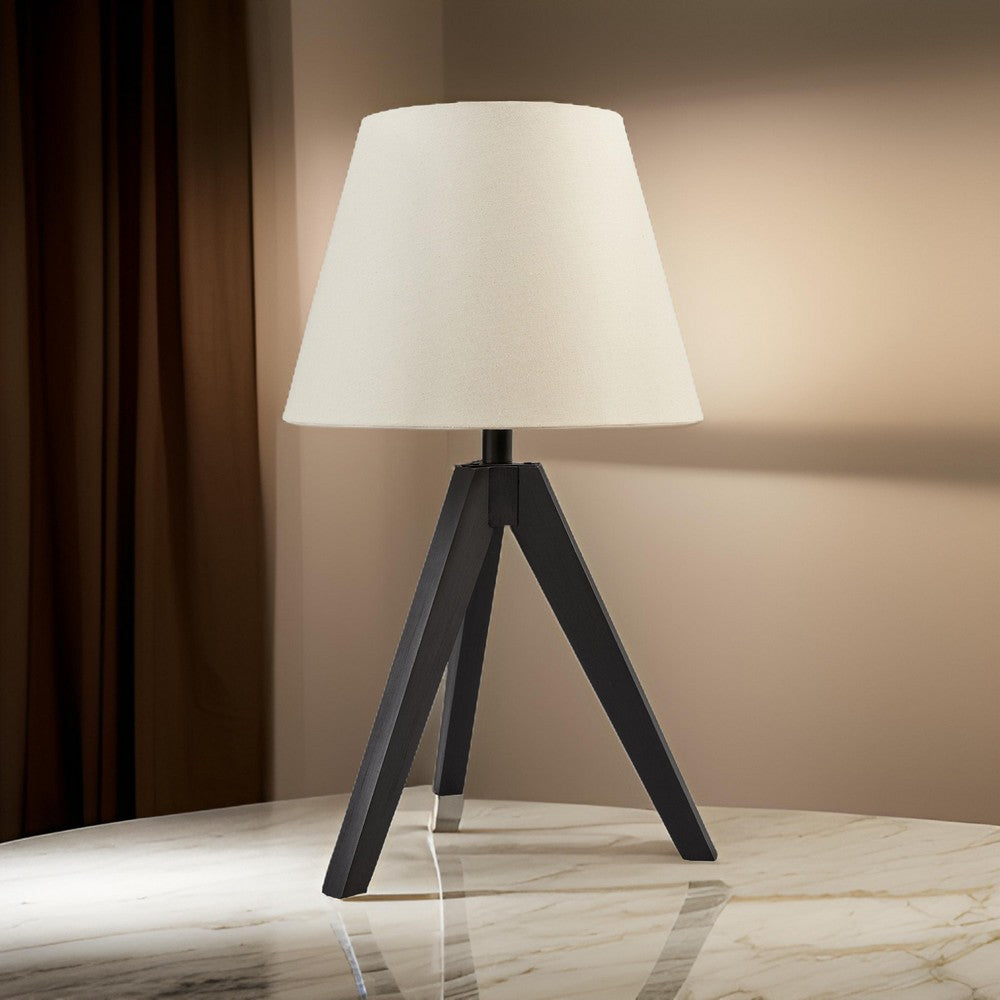 Hena 24 Inch Table Lamp, White Empire Fabric Shade, Black Wood Tripod Base - BM317474