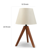 Hena 25 Inch Table Lamp, White Empire Fabric Shade, Brown Wood Tripod Base - BM317475