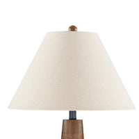 30 Inch Table Lamp, White Empire Fabric Shade, Tapered Brown Wood Frame - BM317477