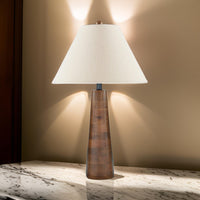 30 Inch Table Lamp, White Empire Fabric Shade, Tapered Brown Wood Frame - BM317477