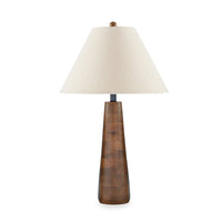 30 Inch Table Lamp, White Empire Fabric Shade, Tapered Brown Wood Frame - BM317477